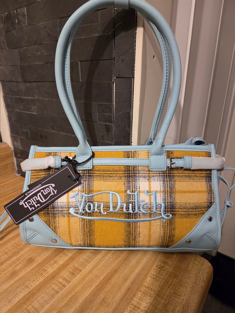 Von Dutch NWT Yellow Plaid & Blue Shoulder Bag